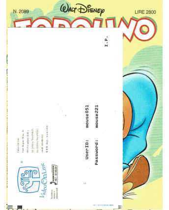 Topolino n.2089 allegato cedola Video ed.Walt Disney Mondadori