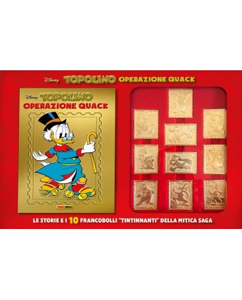 Topolino Operazione Quack Box set con 10 francobolli in metallo ed. Panini FU42