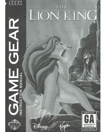 Libretto GAME Gear Lion King ENG no BOX no gioco B15