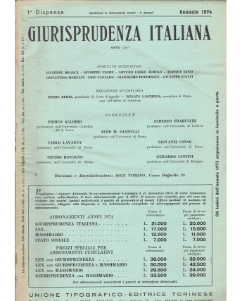 Giurisprudenza italiana  1 dispensa gen. 1974 ed. Torinese FF10