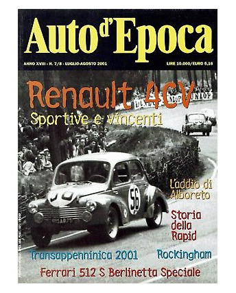 AUTO D'EPOCA  7/8 lug ago 2001:Renault 4C Ferrari 512 S addio Alboreto