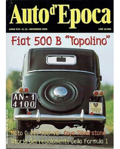 AUTO D'EPOCA 11 nov 2000:Fiat 500 B Topolino Formula 1 Moto guzzi 500 V8