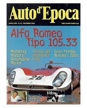 AUTO D'EPOCA 12 dic 2001: Alfa Romeo 105.33 Patrese Manifesti Fiat