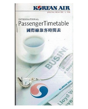 Timetable Korean Air international dec.5 1998 flight schedule A92