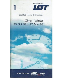 Timetable LO LOT Polish Airlines 25 oct 98 27 mar 99 flight schedule A92