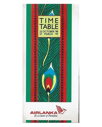 Timetable UL Air Lanka 25 oct 1998 27 mar 1999 flight schedule A92