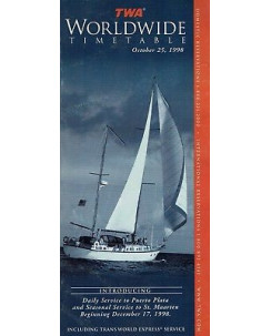 Timetable TW TWA TRANS WORLD AIRLINES 25 oct 98 flight schedule A92