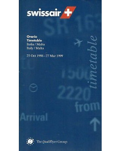 Timetable SR Swissair Italy Malta 25 oct 1998 27 mar 1999 flight schedule A92