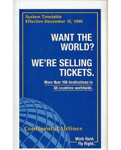 Timetable CO Continental Airlines 15 dec 1998 flight schedule A92