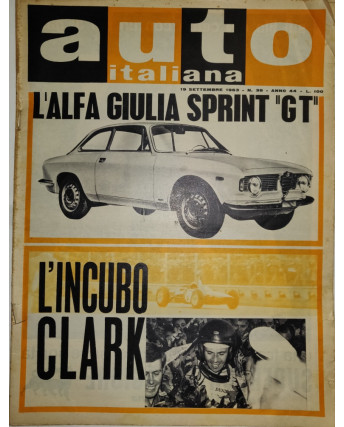 Auto Italiana A.44 N. 38 Set 1963 Alfa Giulia Sprint GT, Clark ed.Mazzocchi FF19