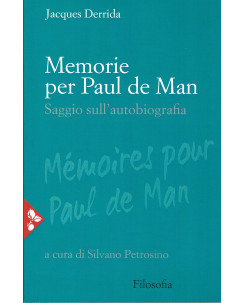 J.Derrida: memorie per Paul de Man saggio autobiografia ed.Jaca NUOVO B33