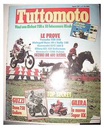 TUTTOMOTO N. 8 Agosto 1987 Yamaha TZR250 Kawasaki GPZ500S Suzuki DR600  