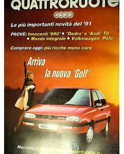 Quattroruote 423 gen '91, Nuova Volkswagen Golf, Porsche 911 Turbo,  FF07