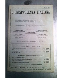 Giurisprudenza Italiana: 4^ dispensa Aprile 1974- Ed. Torinese FF10