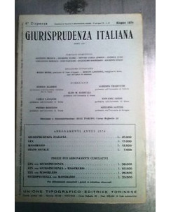 Giurisprudenza Italiana: 6^ dispensa Giugno 1974 - Ed. Torinese FF10