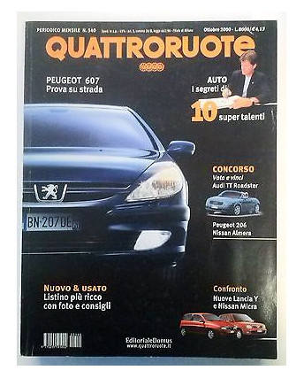 Quattroruote N. 540 Ottobre 2000: Lancia Y  Nissan Micra  Peugeot 206