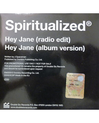 CD08 32 SPIRITUALIZED: Hey Jane, CD PROMO , 2012 DOUBLE SIX RECORDS