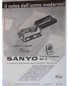 P63 .033  Pubblicita' Advertising  SAnyo Mc2 registratore  1963  Clipping