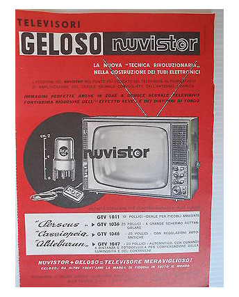 P64.014   Pubblicita' Advertising  Geloso Nuvistor televisori 1964 Clipping