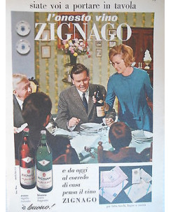 P64.017  Pubblicita' Advertising  Zignago vini da tavola  1964 Clipping