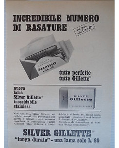 P64.022  Pubblicita' Advertising  Gillette silver lamette da barba 1964 Clipping