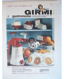 P65.007  Pubblicita' Advertising Girmi elettrodomestici cucina  1965  Clipping