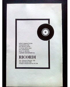 P69.009 Pubblicità Advertising RICORDI NEGOZIO VIA CESARE BATTISTINI.. * 1969