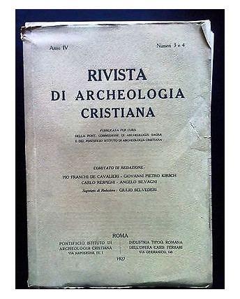 Rivista Archeologica Cristiana Anno IV numeri 3 e 4 - 1927 - RS FF09
