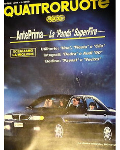 Quattroruote 426 apr '91, Lancia Dedra integrale, Audi 90, Fiat Uno,  FF07