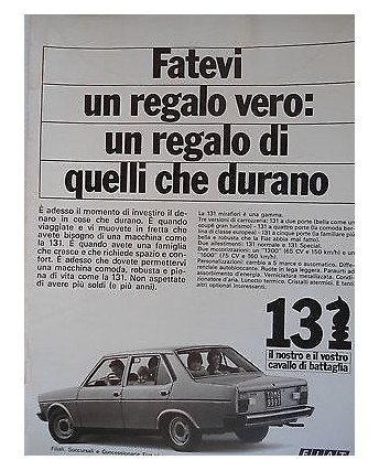 P.70.01 Pubblicita' Advertising FIAT 131 automobili  1970 Clipping Riv.Turismo