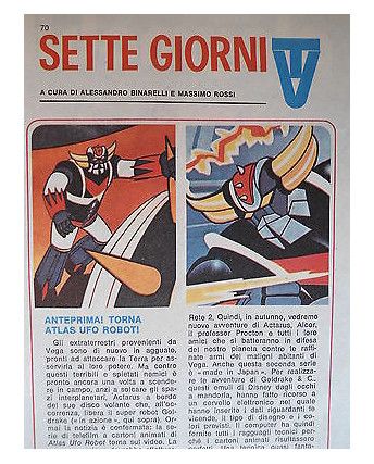 P.70.06  Pubblicita' Advertising Sette giorni TV Goldrake 1970 Clipping fumetto