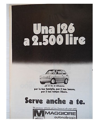 P.70.08 Pubblicita' Advertising Maggiore Autonoleggio 1970 Clipping Riv.Turismo