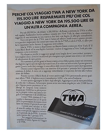 P.70.15 Pubblicita' Advertising TWA compagnia aerea  1970 Clipping Riv.Turismo