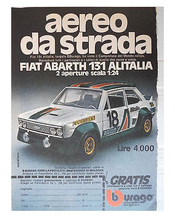 P.70.16  Pubblicita' Advertising Burago Fiat Abarth 131 1970 Clipping fumetto