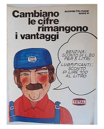 P.70.20 Pubblicita' Advertising TOTAL carburanti 1970 Clipping Riv.Turismo