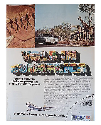 P.70.23 Pubblicita' Advertising SAA South African Airways 1970 Clipping Riv.Tur.