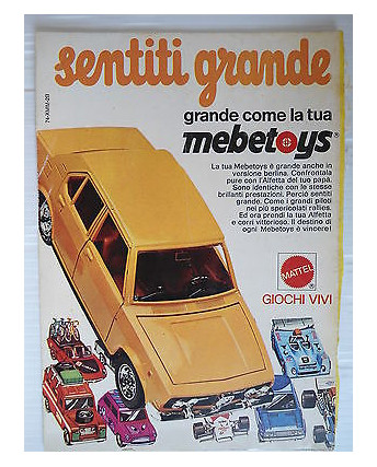 P.70.30  Pubblicita' Advertising Mattel Mebetoys Berlina 1970 Clipping fumetto