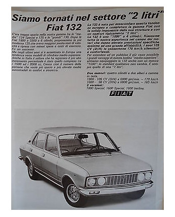 P.70.32 Pubblicita' Advertising FIAT 132 automobili 1970 Clipping Riv.Turismo