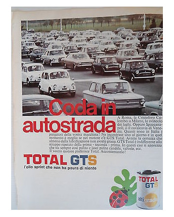 P.70.33 Pubblicita' Advertising TOTAL olio autom. GTS 1970 Clipping Riv.Turismo