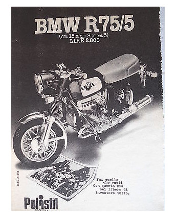 P.70.34  Pubblicita' Advertising Polistil BMW R75/5  1970 Clipping fumetto