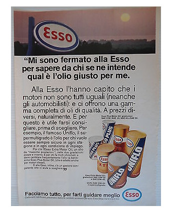 P.70.37 Pubblicita' Advertising Esso Olio motori 1970 Clipping Riv.Turismo