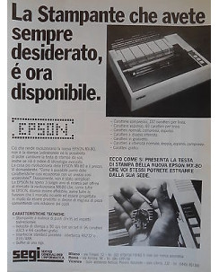 P.80.07  Pubblicita' Advertising Segi Stampante Epson 1980 Clipping Rivista Pc
