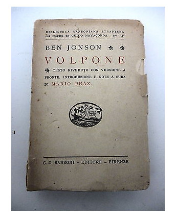 BEN JONSON: Volpone - 1943 G.C. SANSONI EDITORE A70